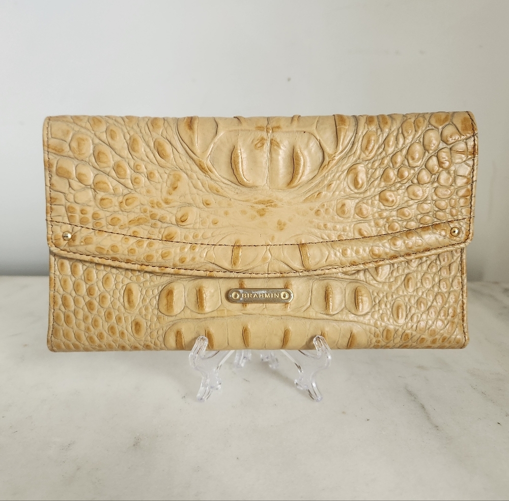 Brahmin Tan Crocodile Embossed Clutch